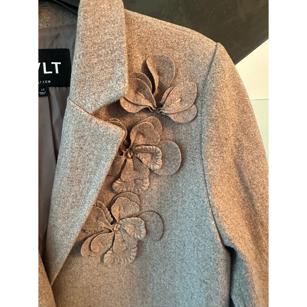 NVLT Women Taupe Wool Blend 3D Floral Applique Blazer Jacket Size Large - Picture 4 of 6